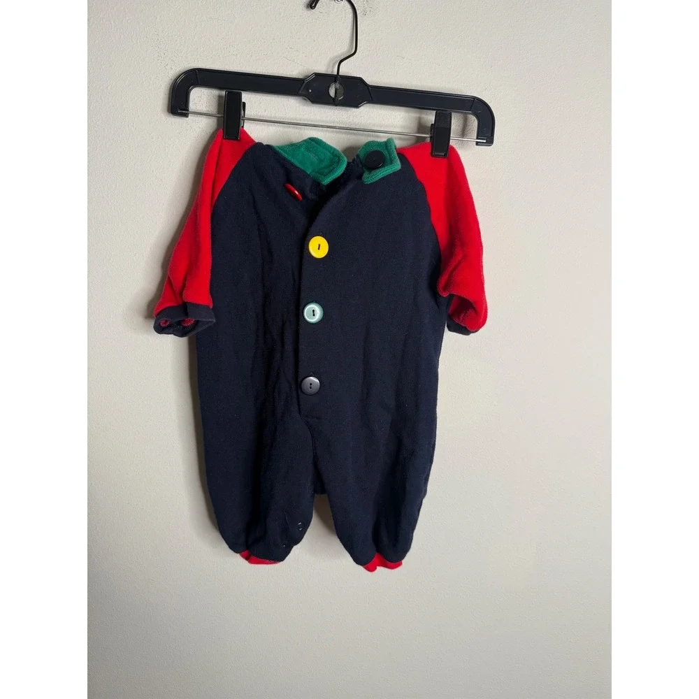 Vintage 90s ESK Baby Boy Navy Red Green Colorblock Button‎ Up Footless Sleepsuit